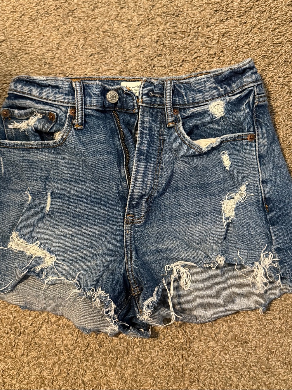 Abercrombie & Fitch Mom Short High Rise Shorts Distressed Blue Denim Women's 25